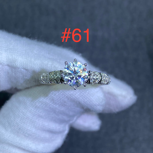 #61～80 Custom D-color Moissanite Diamond Round Cut S925 Sterling Silver White Gold Plated Ring
