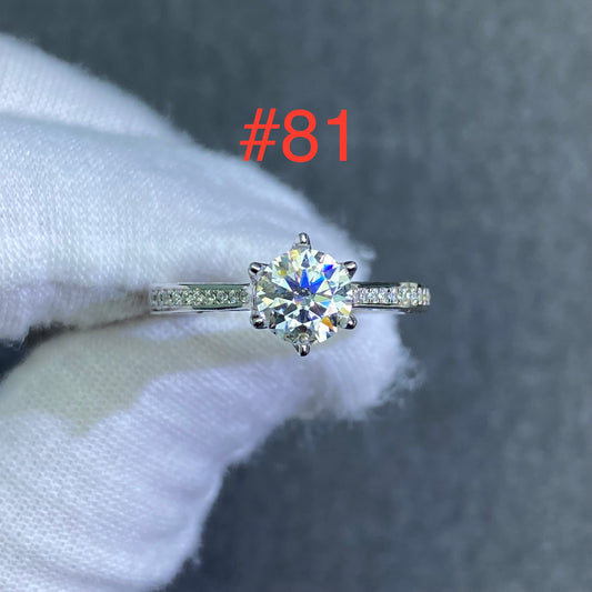 #81～99 Custom D-color Moissanite Diamond Round Cut S925 Sterling Silver White Gold Plated Ring
